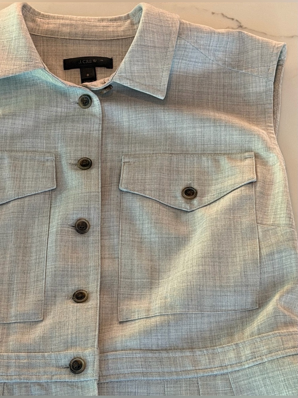 J. Crew Light Gray Sleeveless Button-Front Shirt size 8